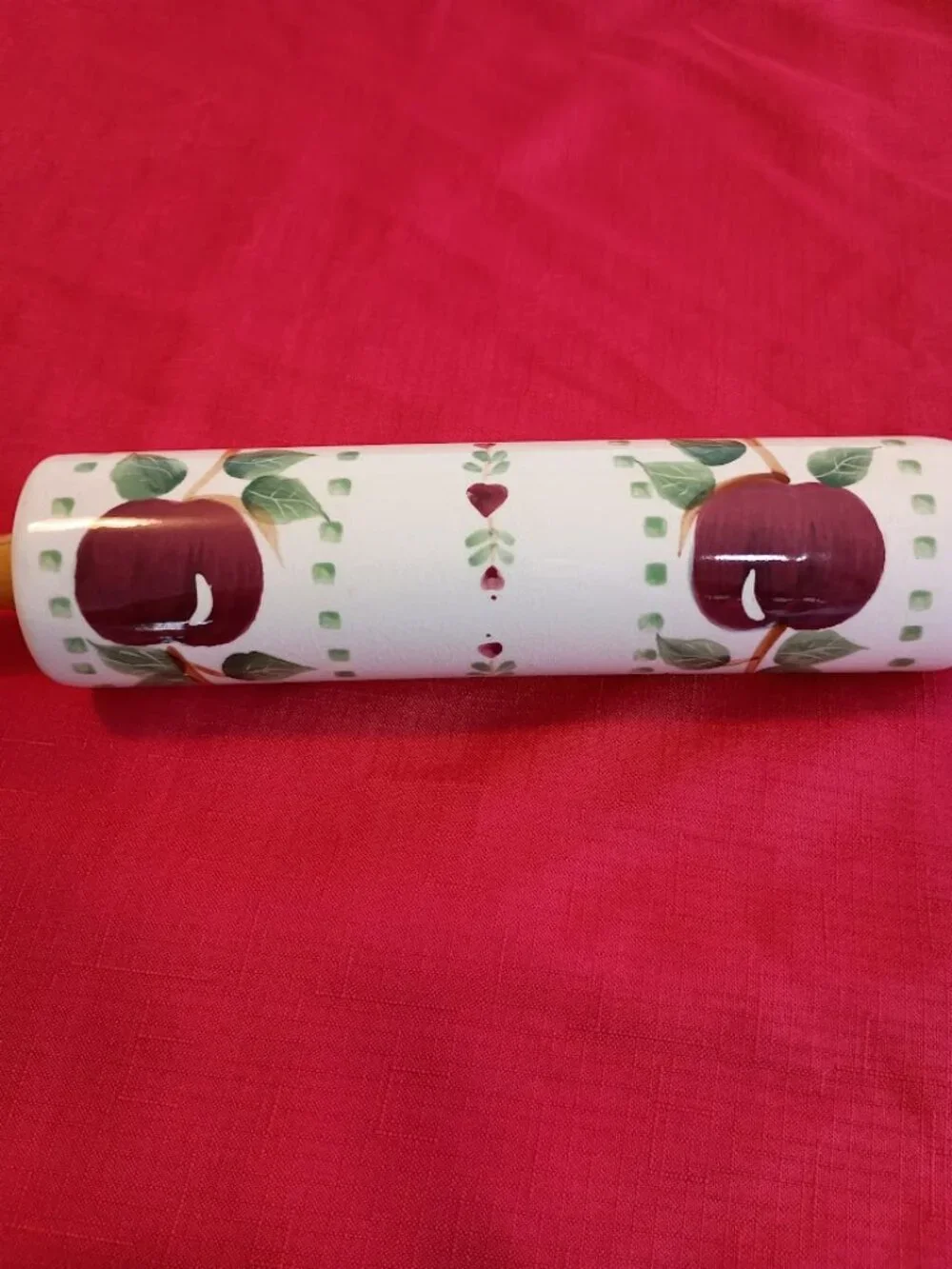 Apple Design Porcelain Rolling Pin with Wooden Handles